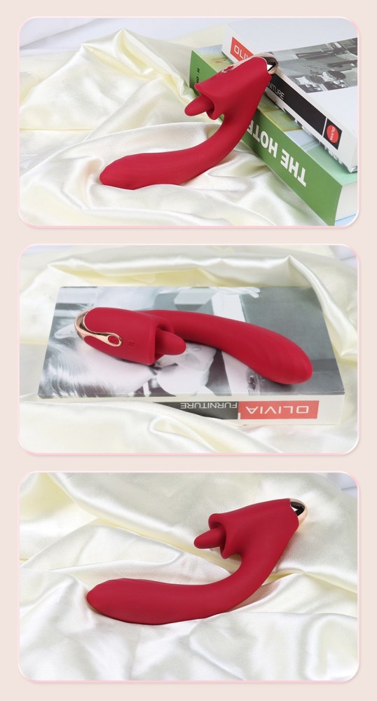 Silicone Curved G-Spot and Clitoral Tongue Licking Vibrator