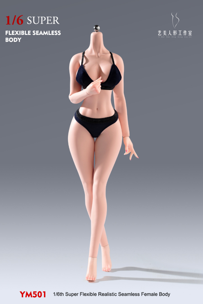 1/6 Scale Female Body 12inch Super Flexible Seamless Female Figure Body with Detachable Feet Pale Skin Large Bust Miniature Action Figure Doll