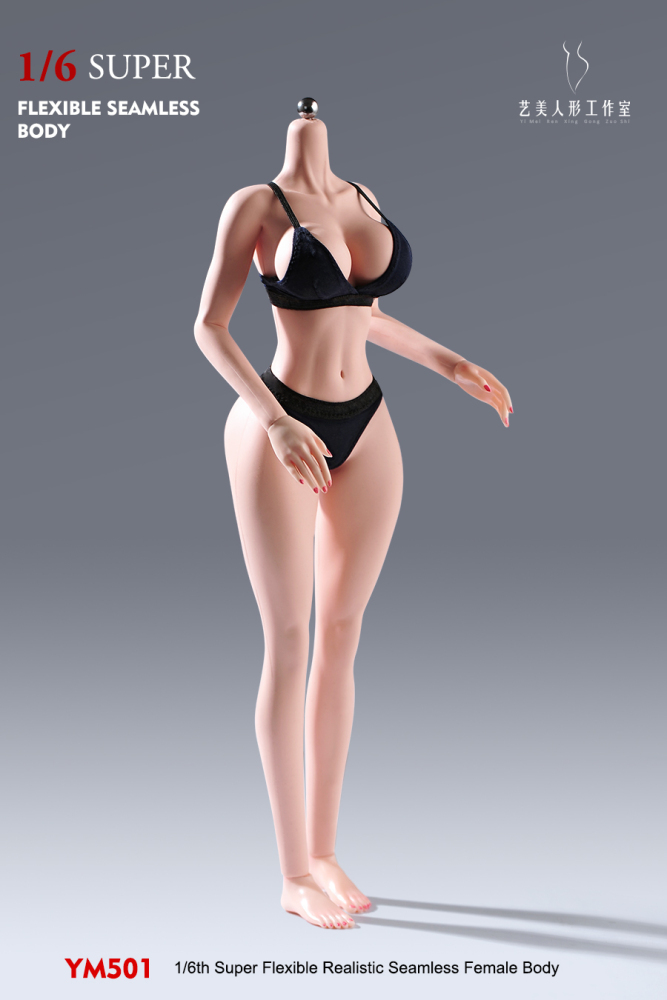 1/6 Scale Female Body 12inch Super Flexible Seamless Female Figure Body with Detachable Feet Pale Skin Large Bust Miniature Action Figure Doll