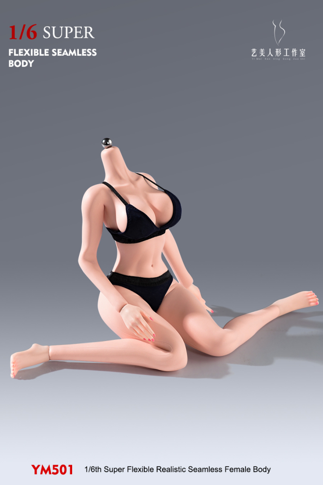 1/6 Scale Female Body 12inch Super Flexible Seamless Female Figure Body with Detachable Feet Pale Skin Large Bust Miniature Action Figure Doll