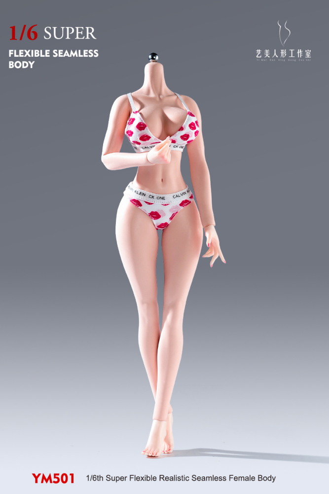 1/6 Scale Female Body 12inch Super Flexible Seamless Female Figure Body with Detachable Feet Pale Skin Large Bust Miniature Action Figure Doll