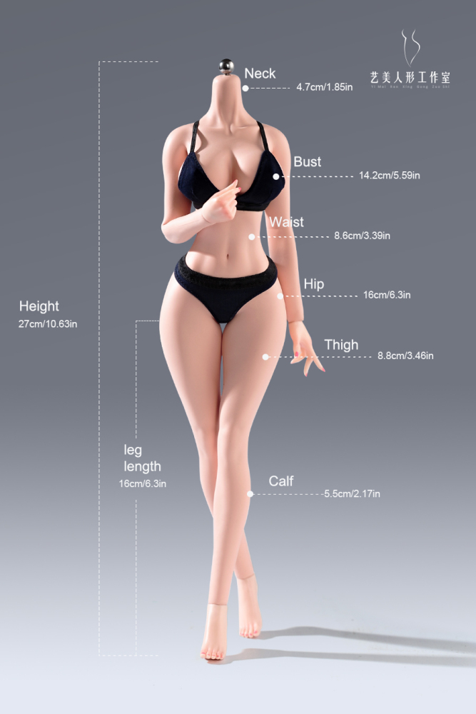 1/6 Scale Female Body 12inch Super Flexible Seamless Female Figure Body with Detachable Feet Pale Skin Large Bust Miniature Action Figure Doll