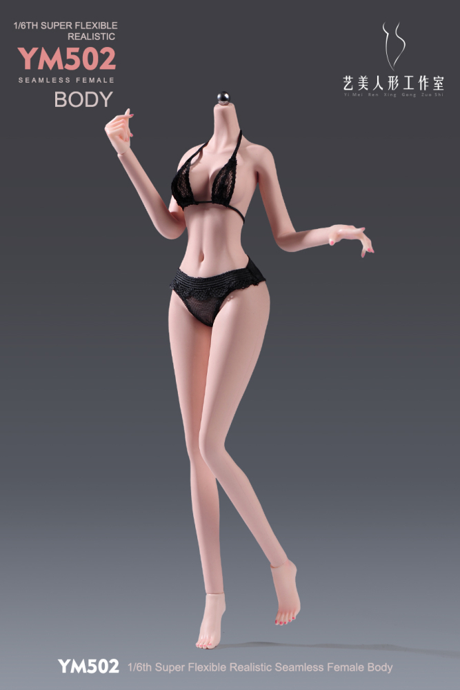 1/6 Scale Female Body 12inch Super Flexible Large Bust Narrow Shoulder Seamless Female Figure Body with Detachable Feet Pale Skin Miniature Action Figure Doll
