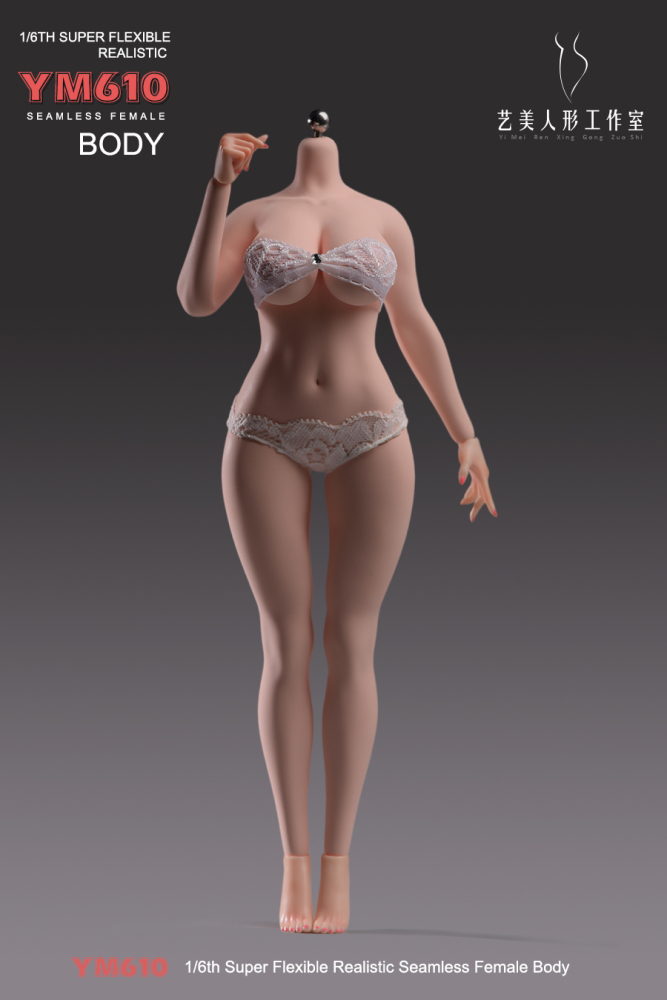 1/6 Scale Female Body, 12inch Super Flexible Seamless Large Bust Normal Skin Figure Slender Waist Soft Miniature Action Figure Body with Detachable Feet