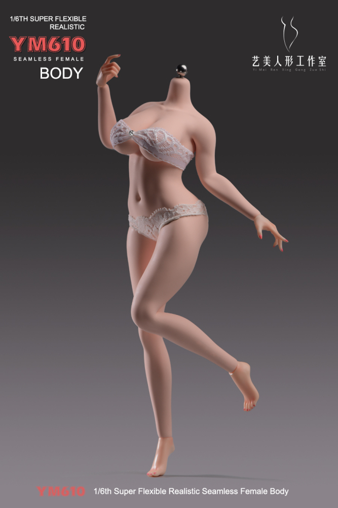 1/6 Scale Female Body, 12inch Super Flexible Seamless Large Bust Normal Skin Figure Slender Waist Soft Miniature Action Figure Body with Detachable Feet