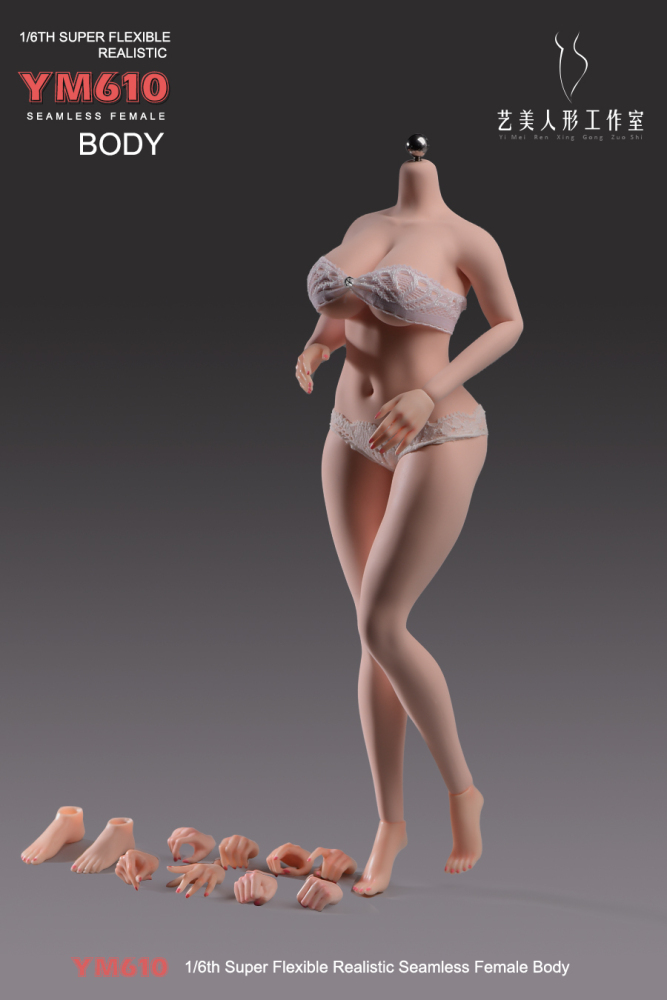 1/6 Scale Female Body, 12inch Super Flexible Seamless Large Bust Normal Skin Figure Slender Waist Soft Miniature Action Figure Body with Detachable Feet