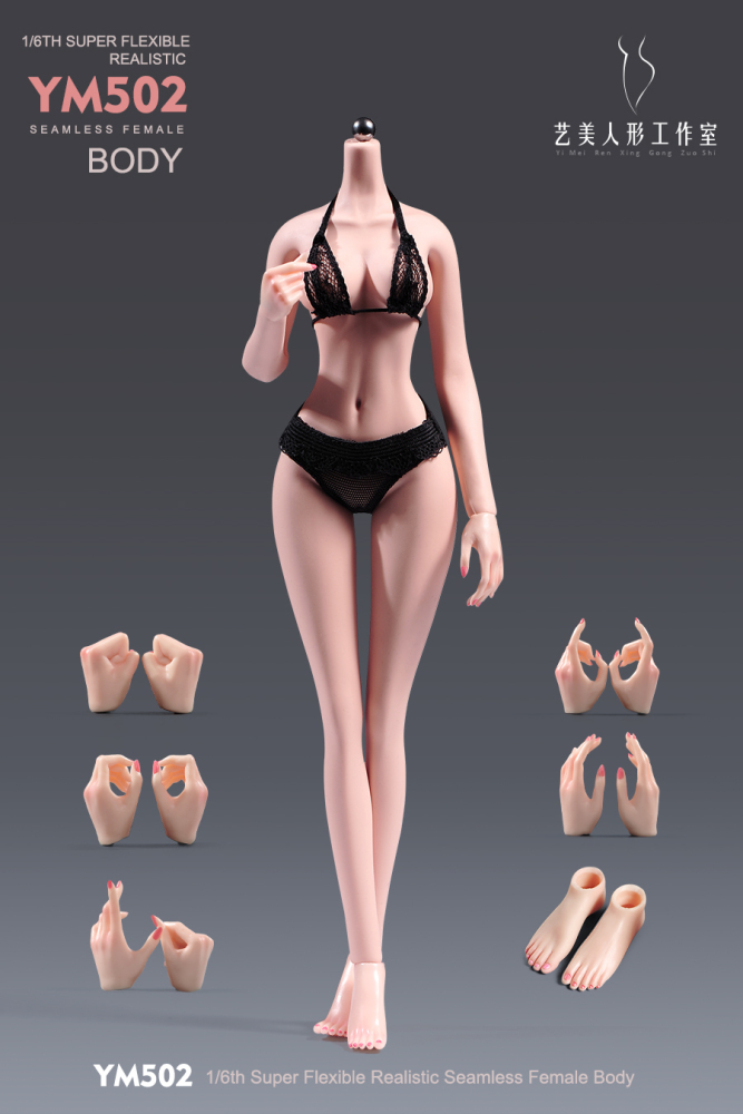 1/6 Scale Female Body 12inch Super Flexible Large Bust Narrow Shoulder Seamless Female Figure Body with Detachable Feet Pale Skin Miniature Action Figure Doll