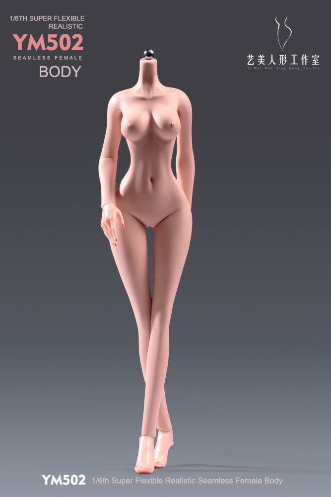 1/6 Scale Female Body 12inch Super Flexible Large Bust Narrow Shoulder Seamless Female Figure Body with Detachable Feet Pale Skin Miniature Action Figure Doll
