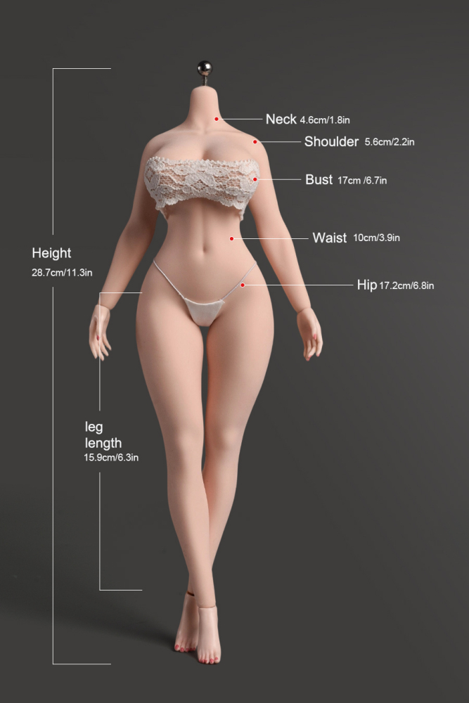 1/6 Scale Female Body, 12inch Super Flexible Seamless Large Bust Normal Skin Figure Slender Waist Soft Miniature Action Figure Body with Detachable Feet