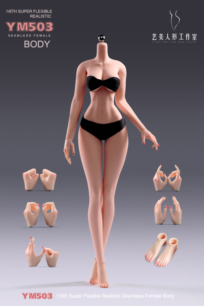 1/6 Scale Female Body, 12inch Super Flexible Seamless Large Bust Normal Skin Figure Slender Waist Soft Miniature Action Figure Body with Detachable Feet