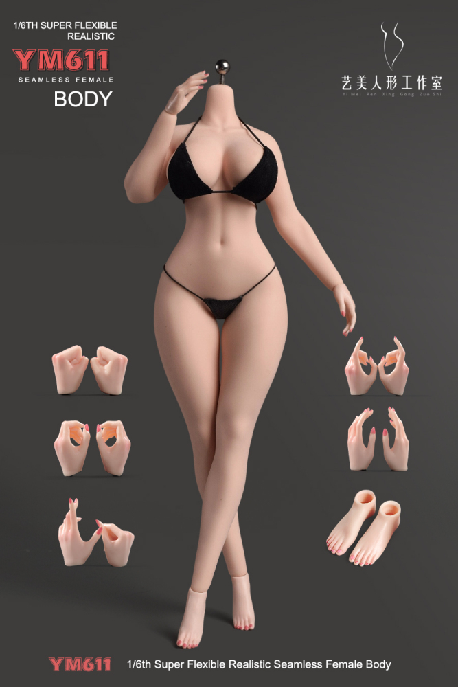 1/6 Scale Female Body, 12inch Super Flexible Seamless Large Bust Normal Skin Figure Slender Waist Soft Miniature Action Figure Body with Detachable Feet