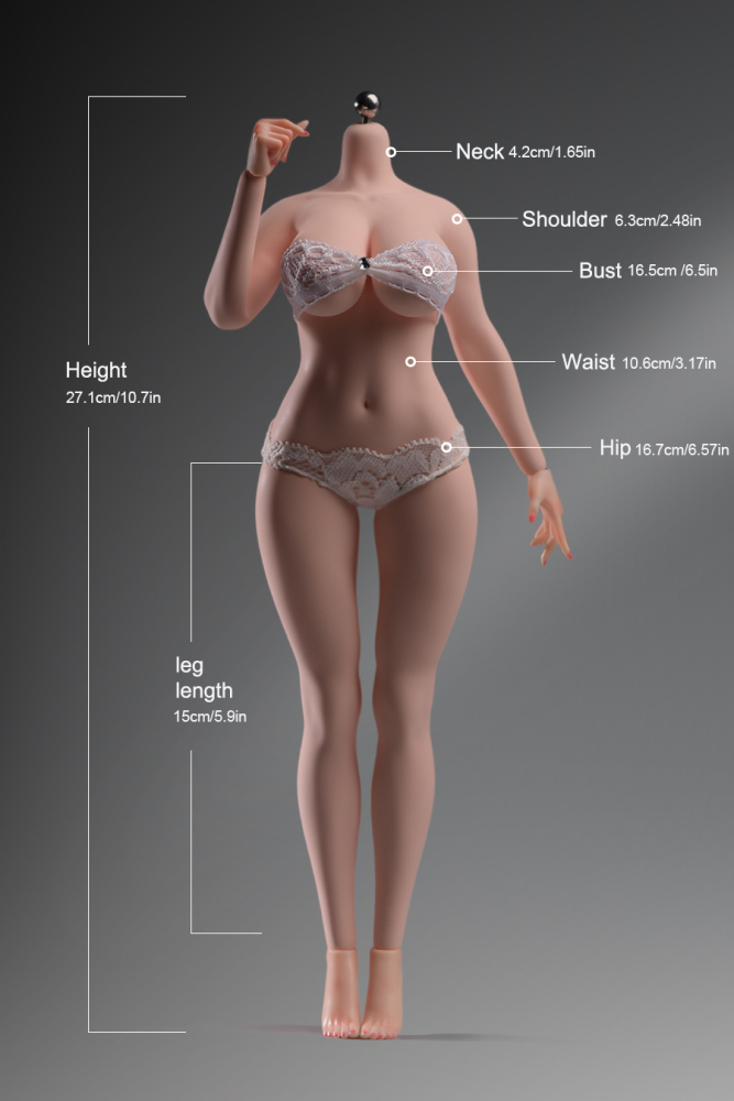 1/6 Scale Female Body, 12inch Super Flexible Seamless Large Bust Normal Skin Figure Slender Waist Soft Miniature Action Figure Body with Detachable Feet