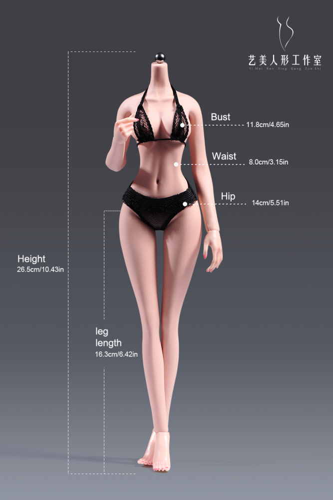 1/6 Scale Female Body 12inch Super Flexible Large Bust Narrow Shoulder Seamless Female Figure Body with Detachable Feet Pale Skin Miniature Action Figure Doll