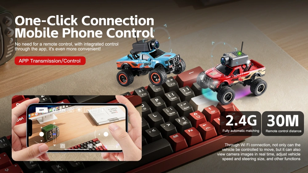 1:64 RC Car Mini FPV RC Truck Wifi App Control High Speed Drift Racing Vehicle With Lights&3 Speed Adjustable RC Cars
