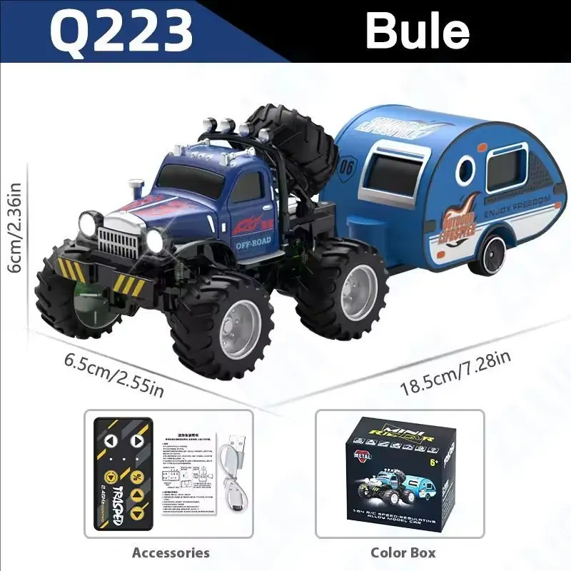 1:64 RC Truck With Trailer 2.4G High Speed Remote Control Multifunctional Mini Climbing Car Electric Vehicle Toy for Kids Toys