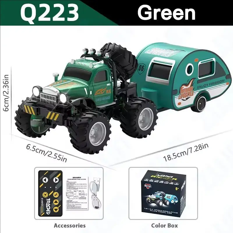 1:64 RC Truck With Trailer 2.4G High Speed Remote Control Multifunctional Mini Climbing Car Electric Vehicle Toy for Kids Toys