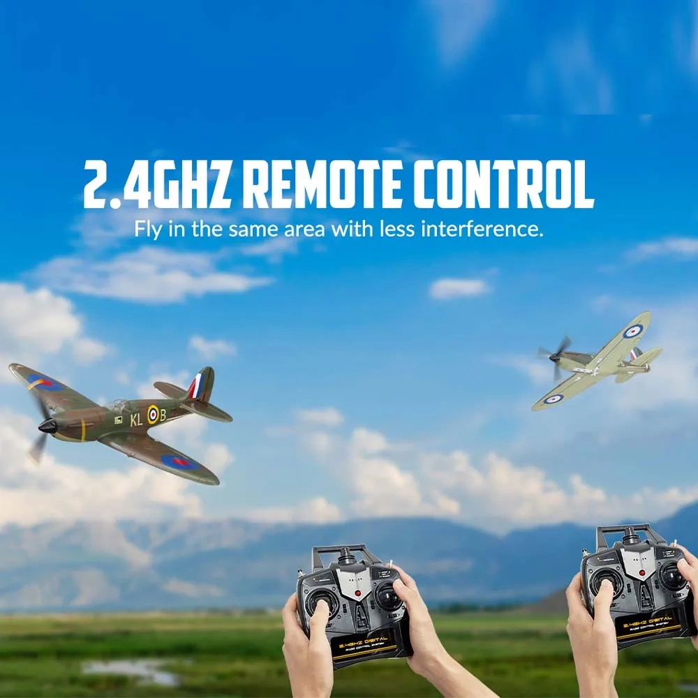 Spitfire RC Plane 2.4G 4CH  EPP 400mm Fixed Wingspan Remote Control Fighter One-key Aerobatic RTF 761-12 RC Aircraft