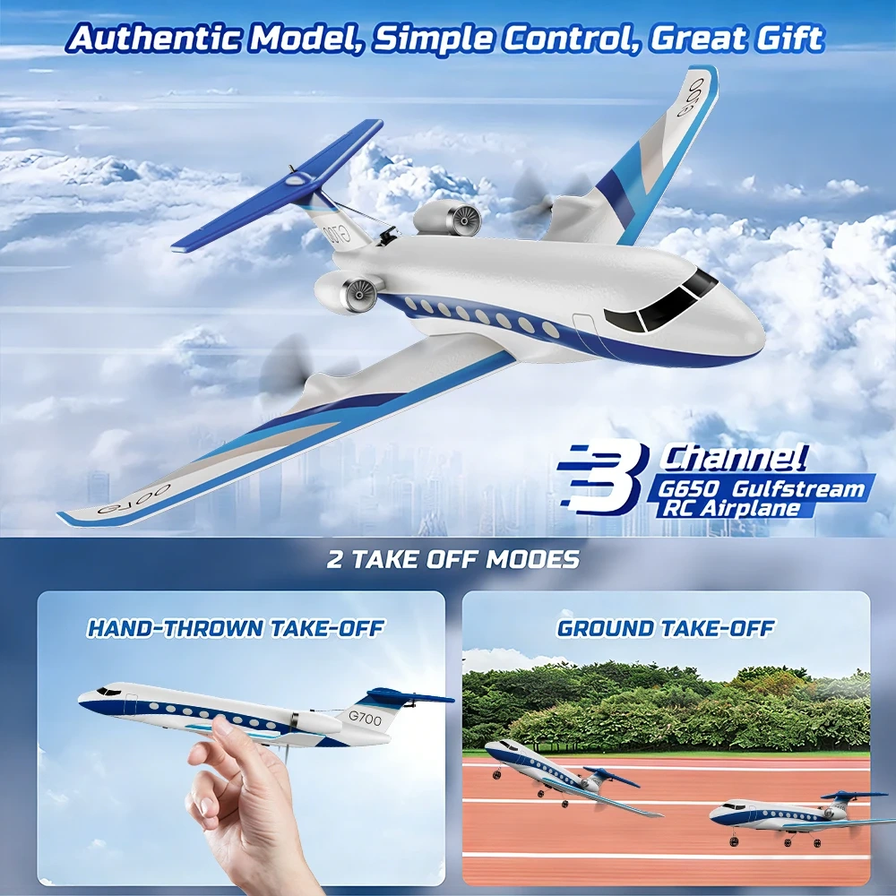 G700 RC Plane Private Jet 3CH Remote Control Glider Gulfstream G700 RTF RTF 6-axis Gyro Stabilizer Airplane Toys Kids Adults