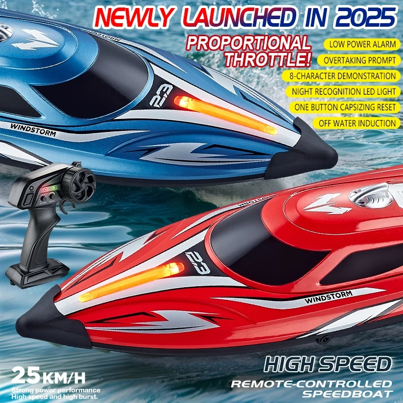 HJ823 RC Speed Boat 2.4G High-Speed Remote Control Racing Boat LED 25Km/h High-Speed Watercraft with Colorful Led