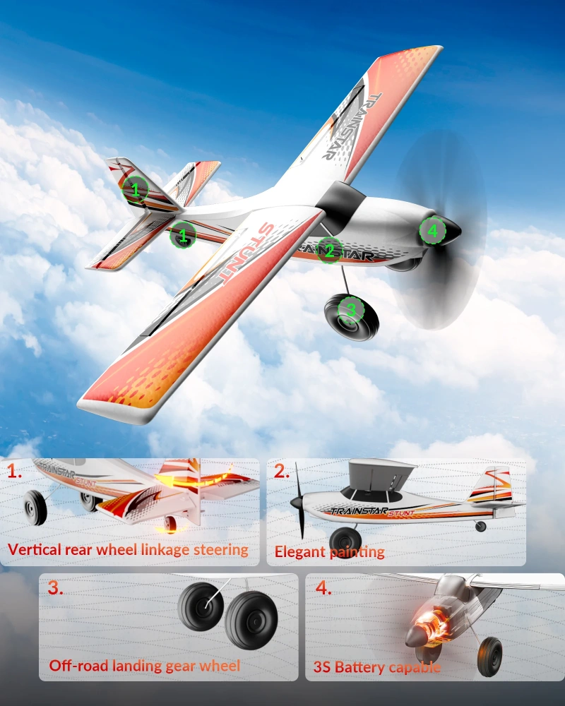 Trainstar Stunt RC Plane 2.4G 4CH EPP 500mm Wingspan RC Trainer With Brushless motor One Key Aerobatic RC Fighter