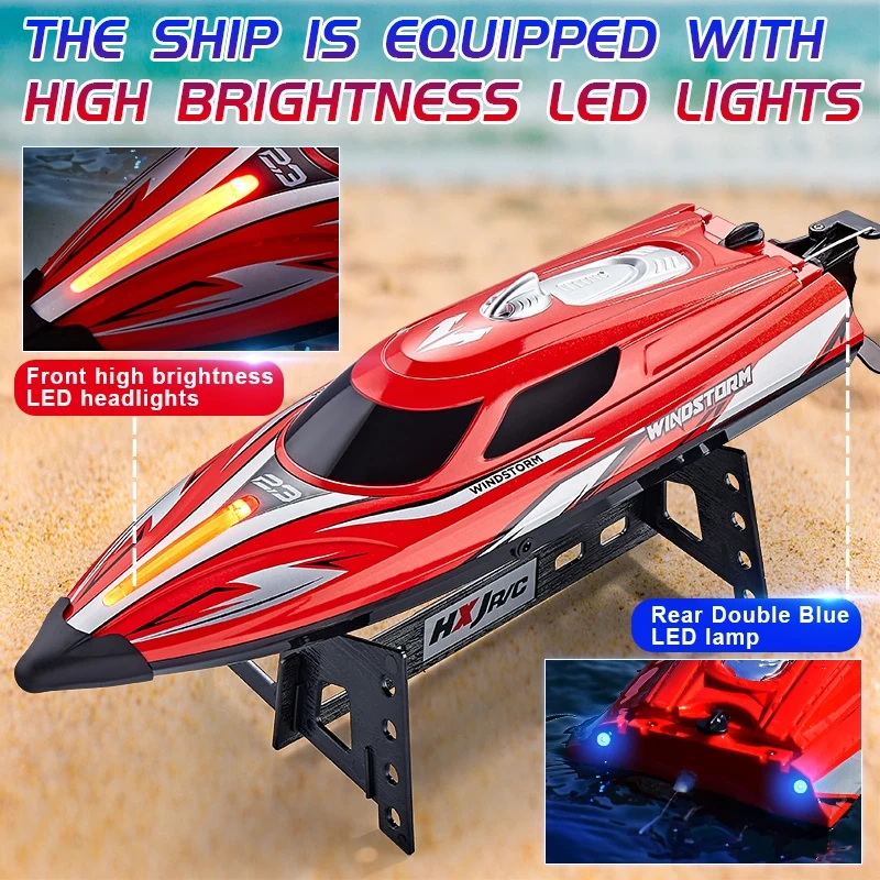 HJ823 RC Speed Boat 2.4G High-Speed Remote Control Racing Boat LED 25Km/h High-Speed Watercraft with Colorful Led