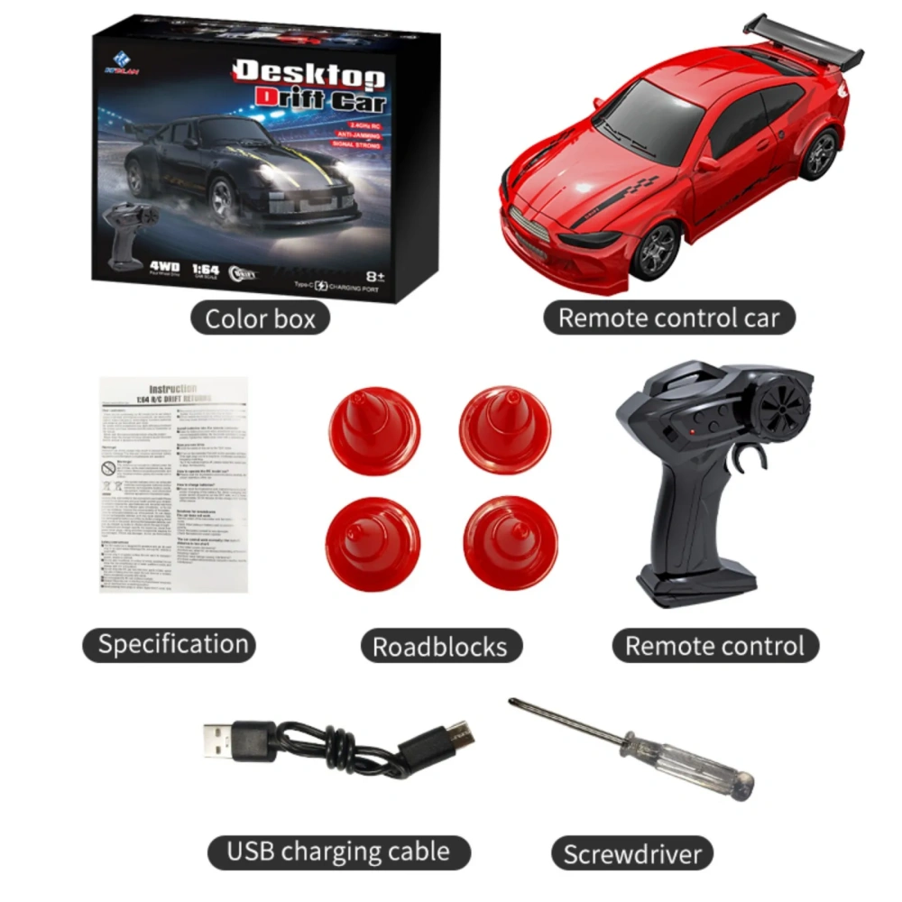 KF20 1:64 RC Drift Car  2.4G4 WD RC Racing Car Mini High-Speed Full Proportions Desktop Remote Control Car Electric Toy Boys