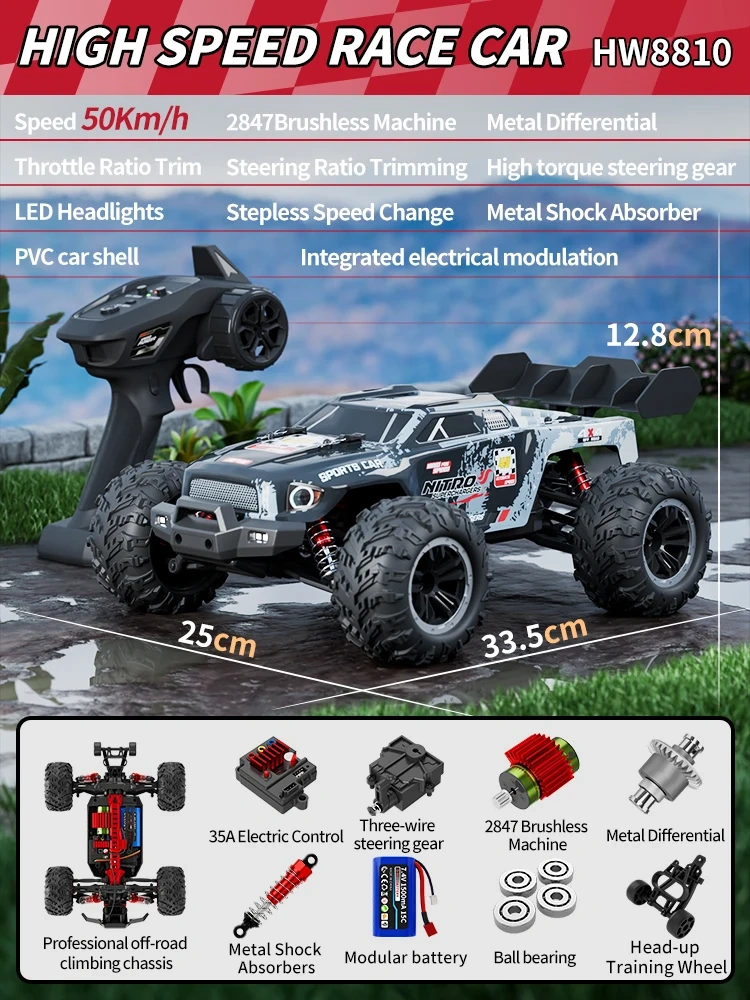 1:16 RC Car 2.4G 50KM/H 4WD Full Proportional RC Truck With Brushless Motor High Speed Drift Climbing Car For All Terrain