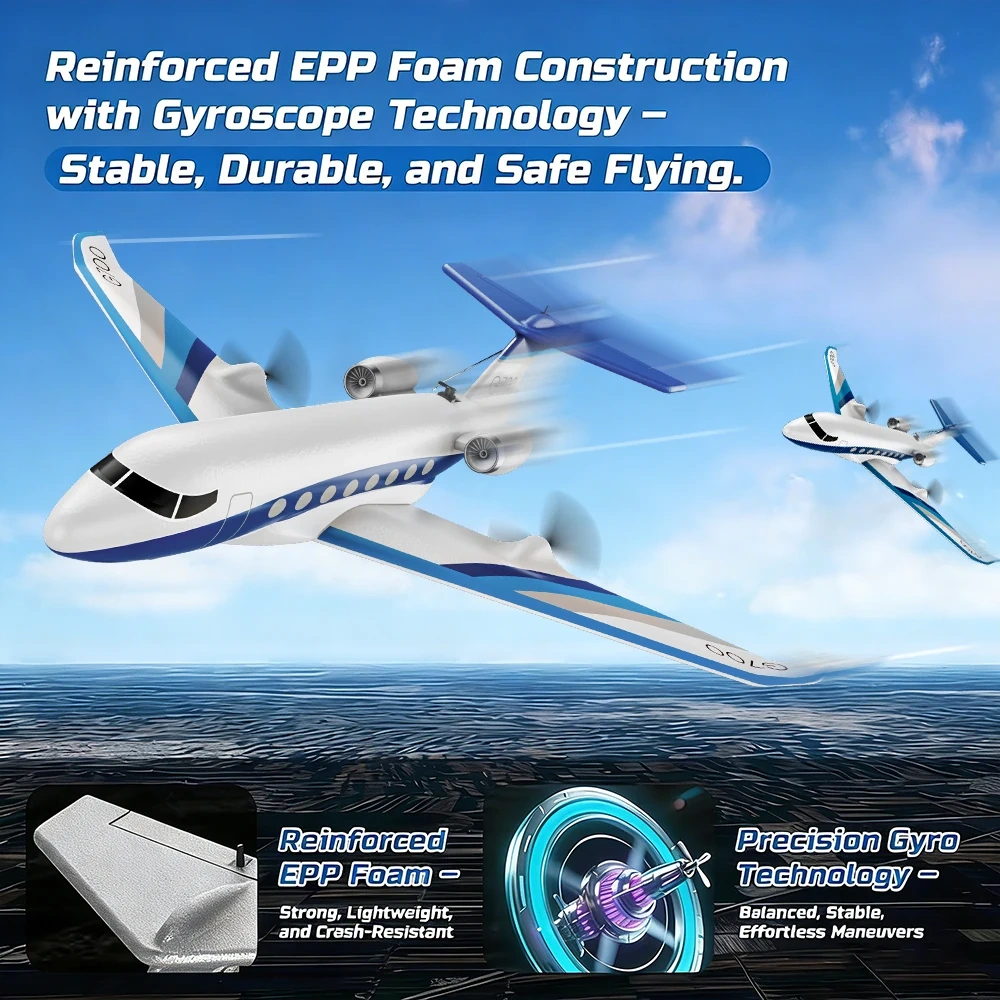 G700 RC Plane Private Jet 3CH Remote Control Glider Gulfstream G700 RTF RTF 6-axis Gyro Stabilizer Airplane Toys Kids Adults