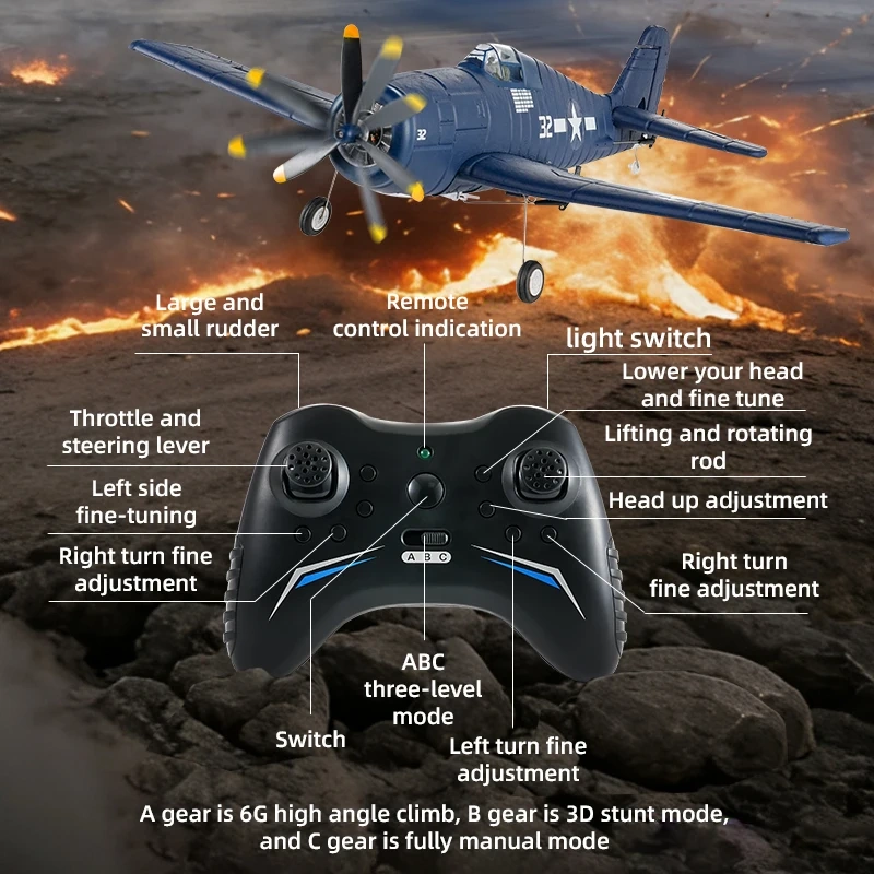 F6F Hellcat RC Plane FX9503 2.4G 4CH EPP Fixed Wing RC Fighter With Brushless Motor One Key Stunt 360 Roll RC Plane Toy For Boys