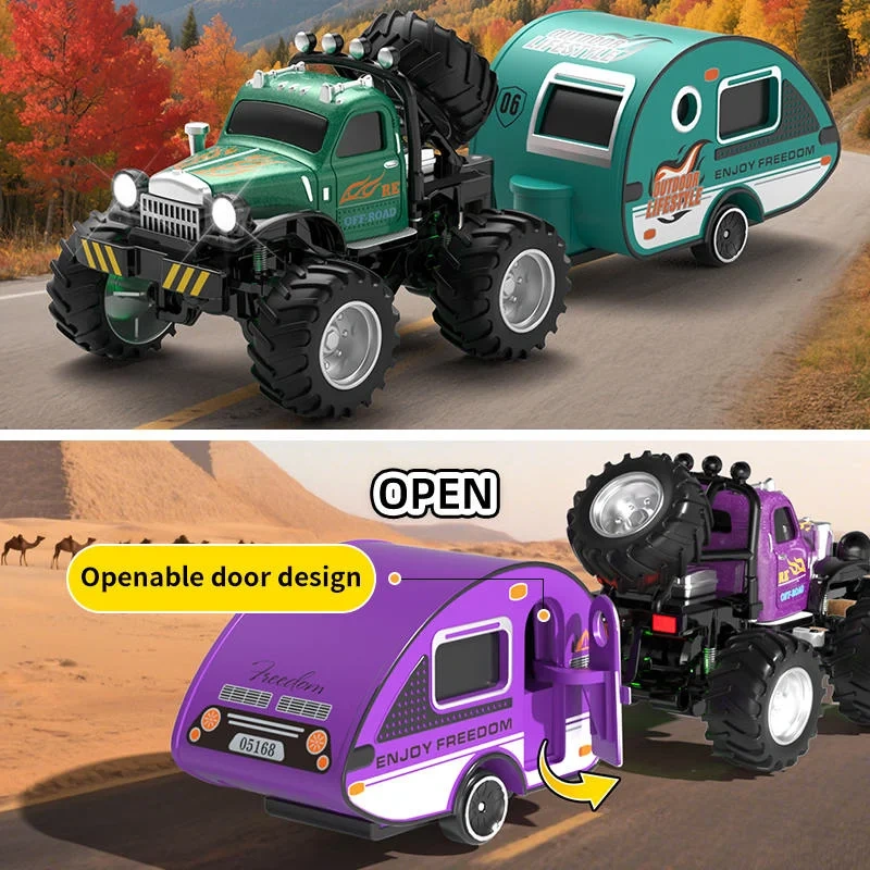 1:64 RC Truck With Trailer 2.4G High Speed Remote Control Multifunctional Mini Climbing Car Electric Vehicle Toy for Kids Toys