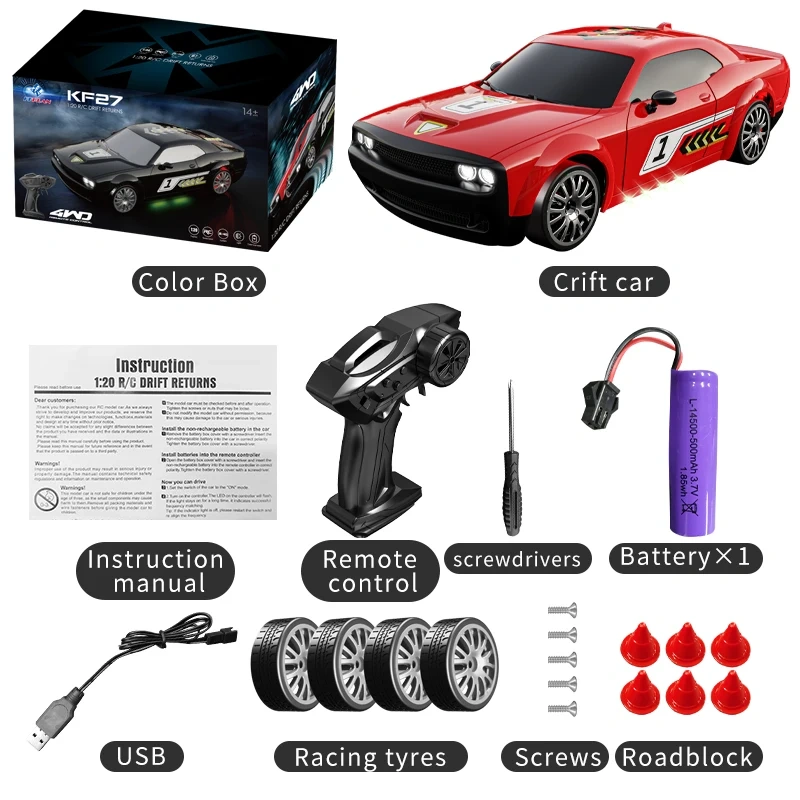 1:20 RC Drift Car 4WD Remote Control Racing Climbing Vehicle With Lights 2.4G High Speed Outdoor Cars Toy Gifts  ﻿