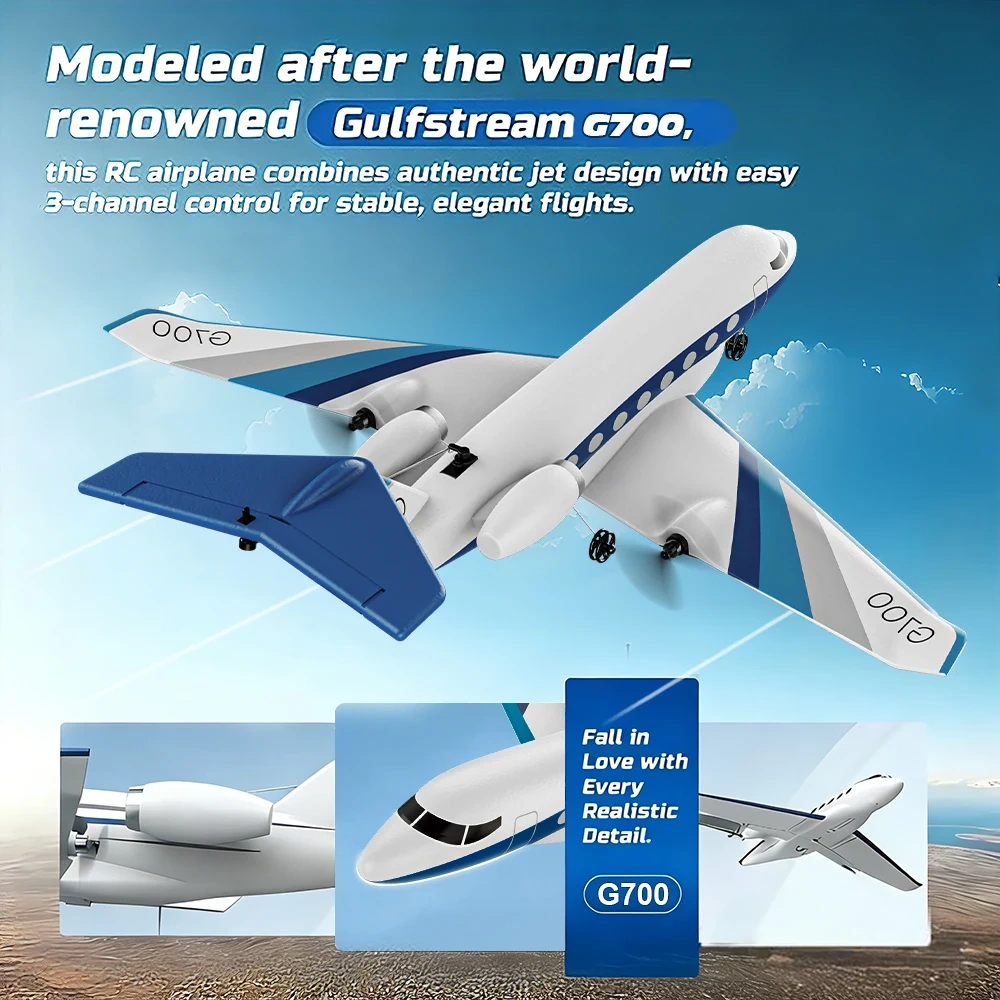 G700 RC Plane Private Jet 3CH Remote Control Glider Gulfstream G700 RTF RTF 6-axis Gyro Stabilizer Airplane Toys Kids Adults