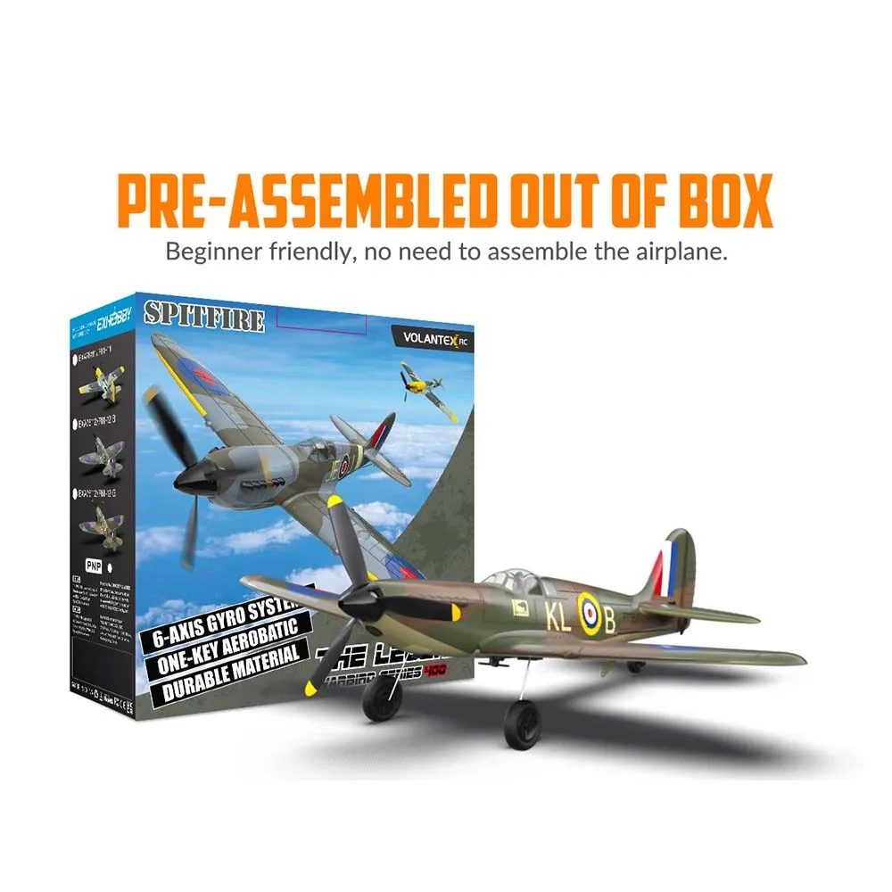 Spitfire RC Plane 2.4G 4CH  EPP 400mm Fixed Wingspan Remote Control Fighter One-key Aerobatic RTF 761-12 RC Aircraft