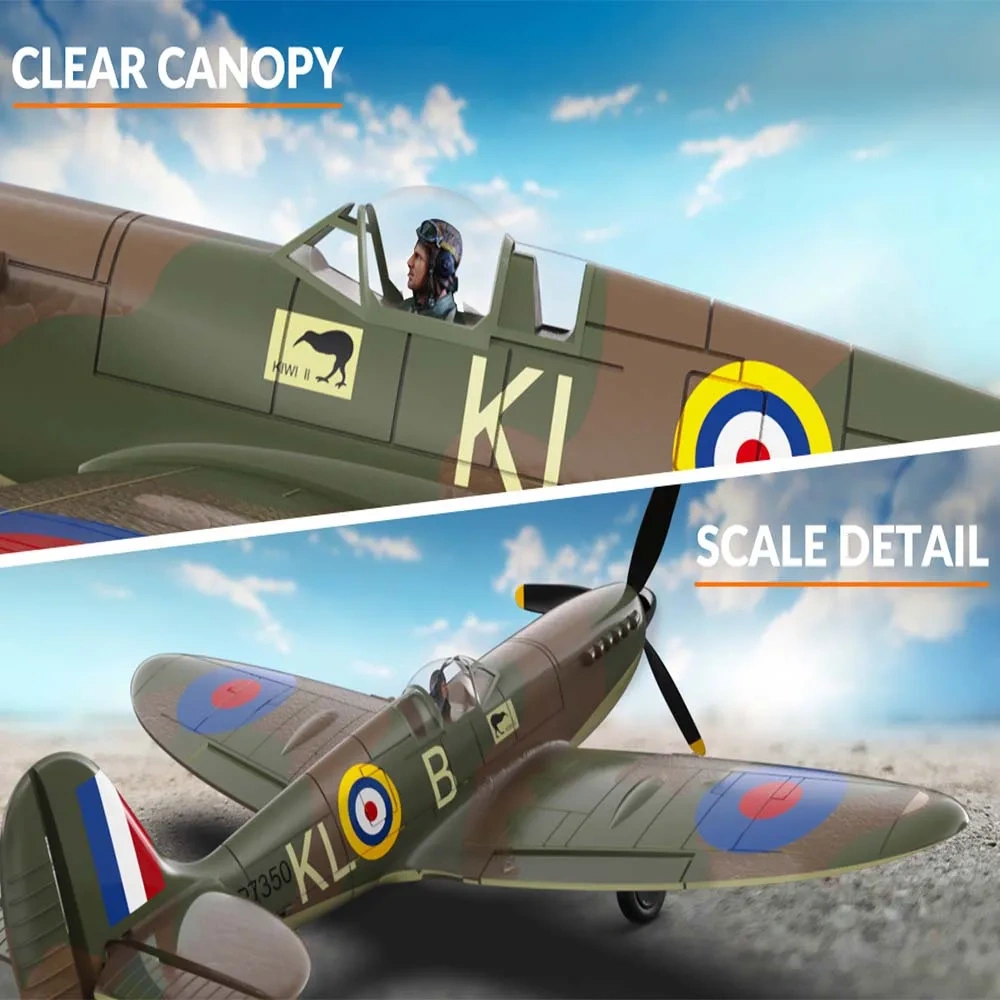 Spitfire RC Plane 2.4G 4CH  EPP 400mm Fixed Wingspan Remote Control Fighter One-key Aerobatic RTF 761-12 RC Aircraft