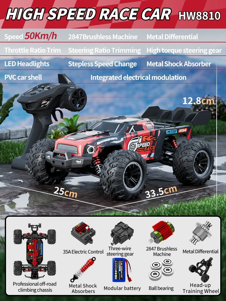 1:16 RC Car 2.4G 50KM/H 4WD Full Proportional RC Truck With Brushless Motor High Speed Drift Climbing Car For All Terrain