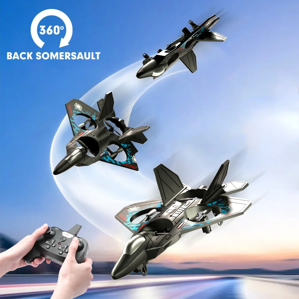 0712 RC Aircraft 2.4G Foam Stunt RC Glider With LED Lights 360 Rotation One-Key Takeoff  Fighter Airplane Toys