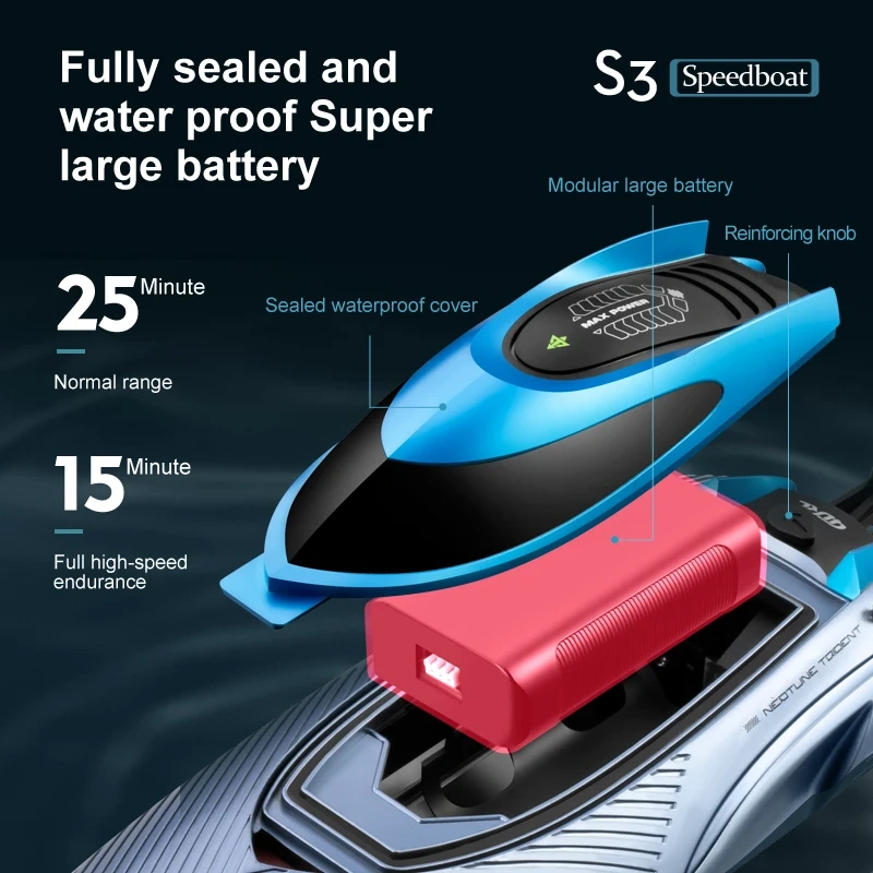 S3 RC Battery Boat 2.4Ghz 45km/h High-Speed Remote Control Racing Speed Boat With Light & Over Range Alarm RC Boat Toys Gifts
