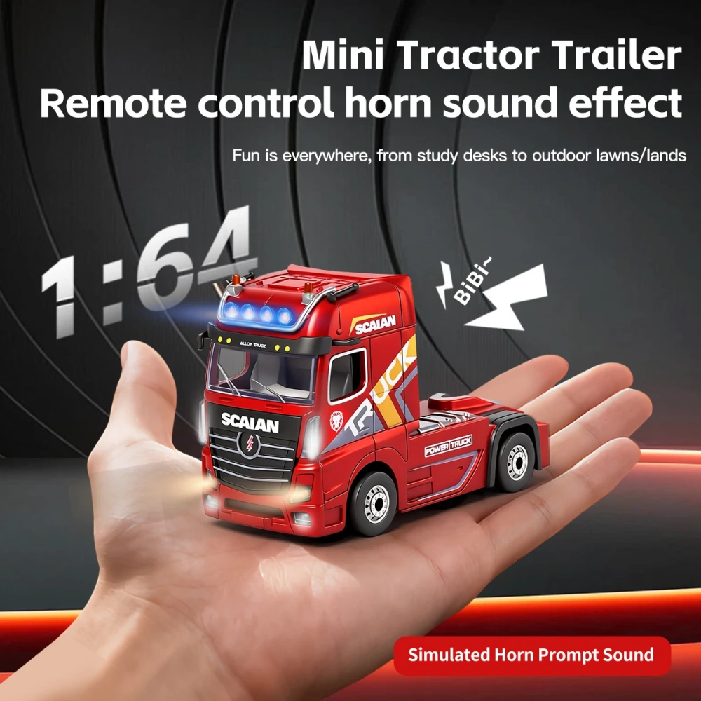1:64 RC Truck With Container 2.4G 4WD RC Tractor Trailer With Lights Mini RC Drift Truck Detachable Truck Head & 3 Speed Adjust