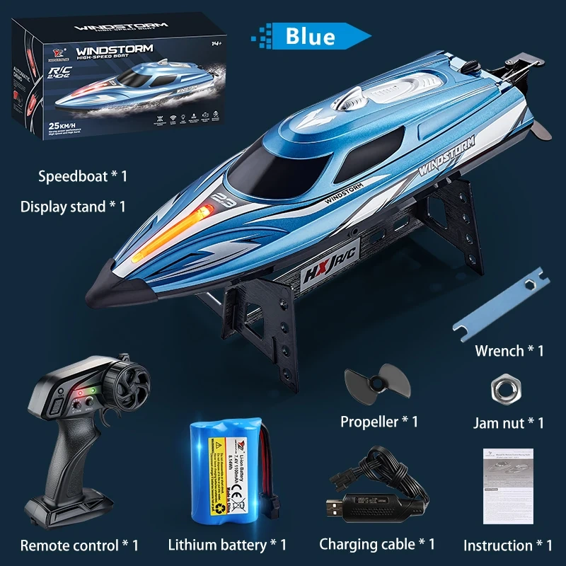 HJ823 RC Speed Boat 2.4G High-Speed Remote Control Racing Boat LED 25Km/h High-Speed Watercraft with Colorful Led