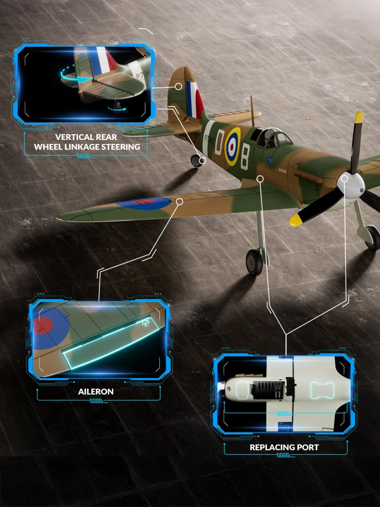 Volantexrc Spitfire 500mm RC Plane With Brushless Motor One Key Aerobatic & Low Battery Alarm RC Fighter 2.4G 4CH RTF Aircraft