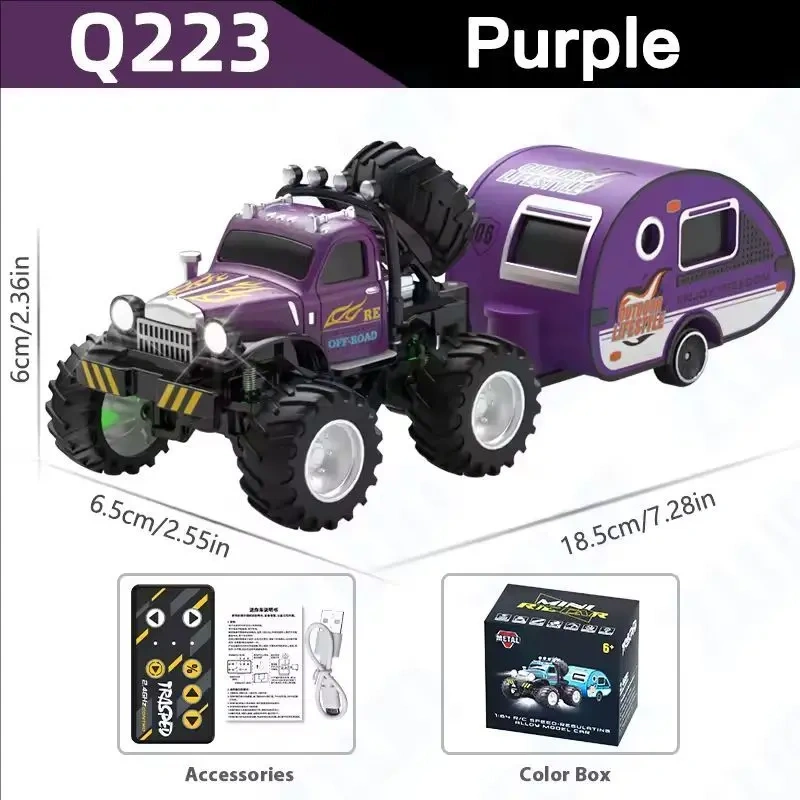 1:64 RC Truck With Trailer 2.4G High Speed Remote Control Multifunctional Mini Climbing Car Electric Vehicle Toy for Kids Toys