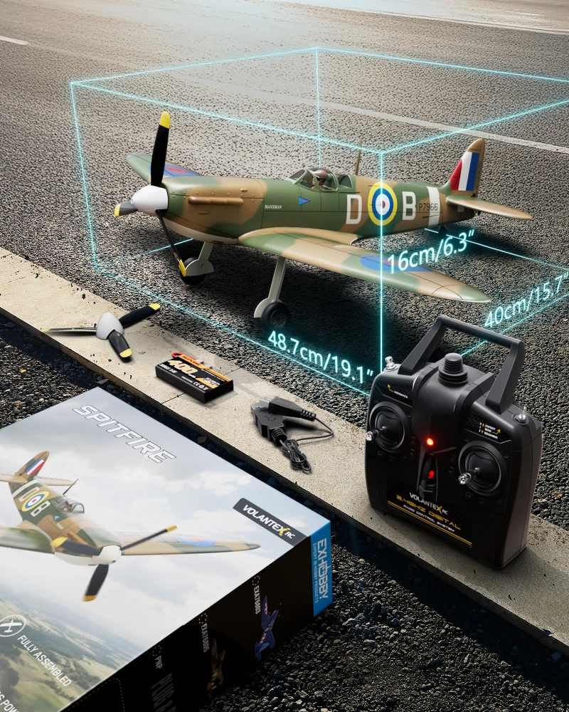 Volantexrc Spitfire 500mm RC Plane With Brushless Motor One Key Aerobatic & Low Battery Alarm RC Fighter 2.4G 4CH RTF Aircraft