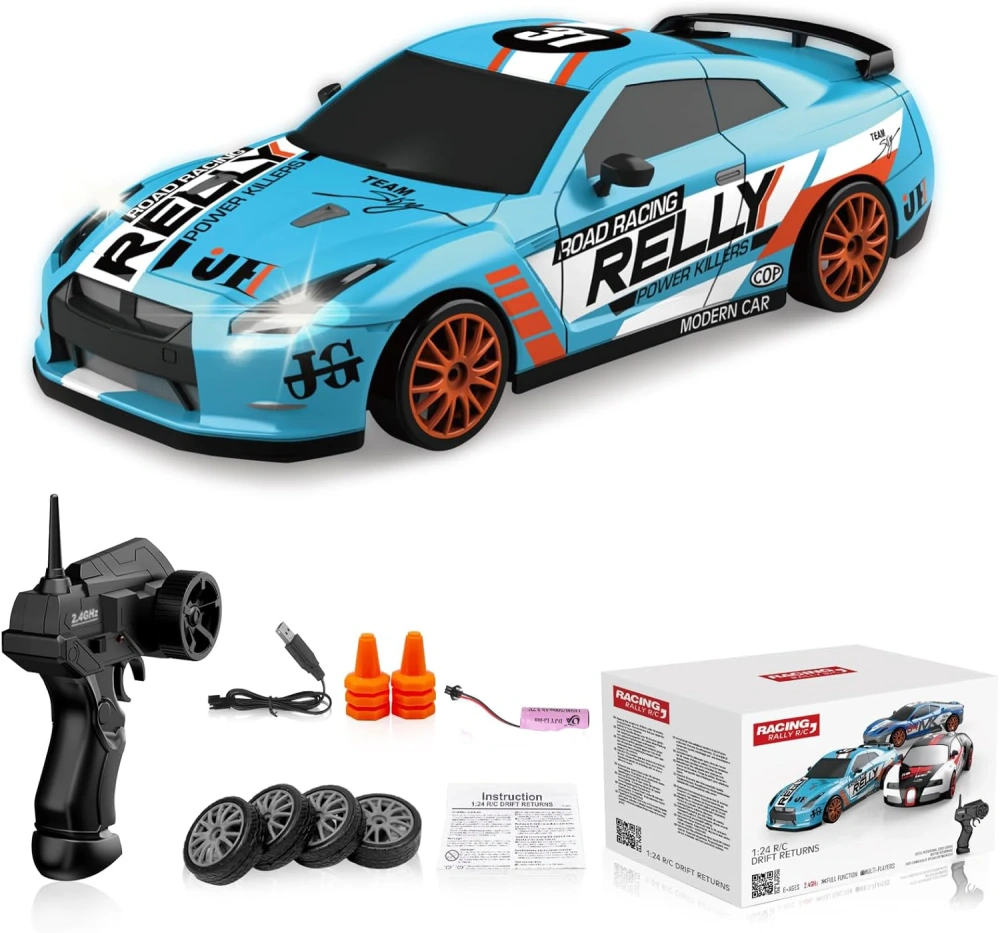 1:24 RC Drifting Car 2.4G 4WD Remote Control Racing Car RC High Speed Competition Race Car Boy Toy Gift Replaceable Tire