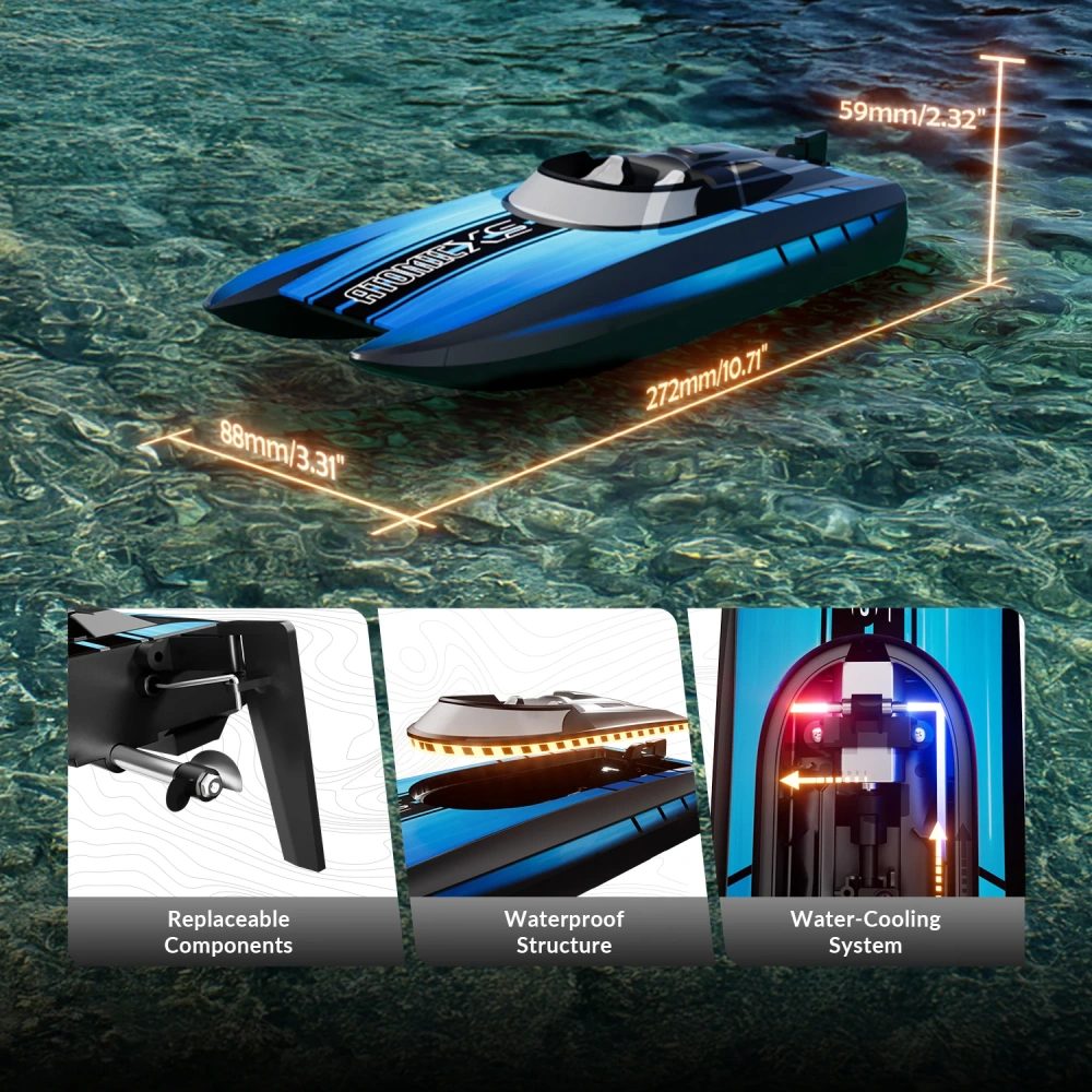 VOLANTEXRC RC Boat 30+MPH AtomicXS High Speed RC Boat With Reverse Function Low Battery & Over Range Alarm Toys Gifts
