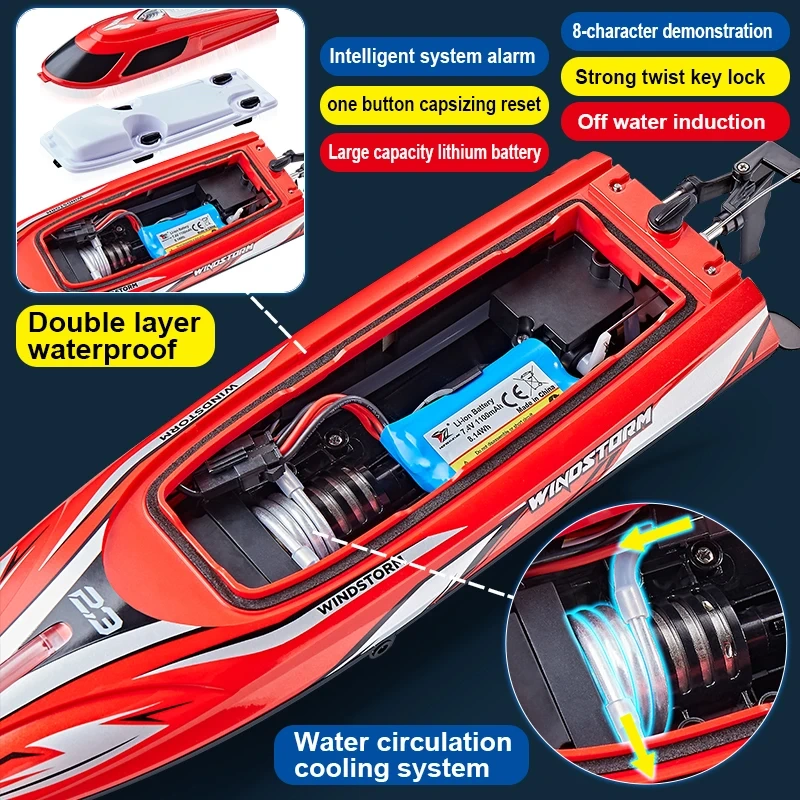 HJ823 RC Speed Boat 2.4G High-Speed Remote Control Racing Boat LED 25Km/h High-Speed Watercraft with Colorful Led