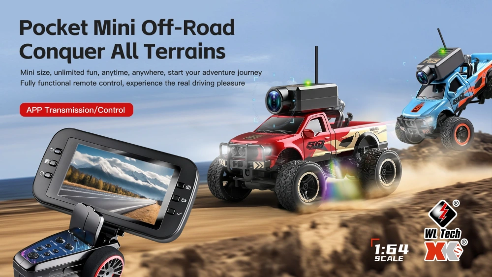 1:64 RC Car Mini FPV RC Truck Wifi App Control High Speed Drift Racing Vehicle With Lights&3 Speed Adjustable RC Cars