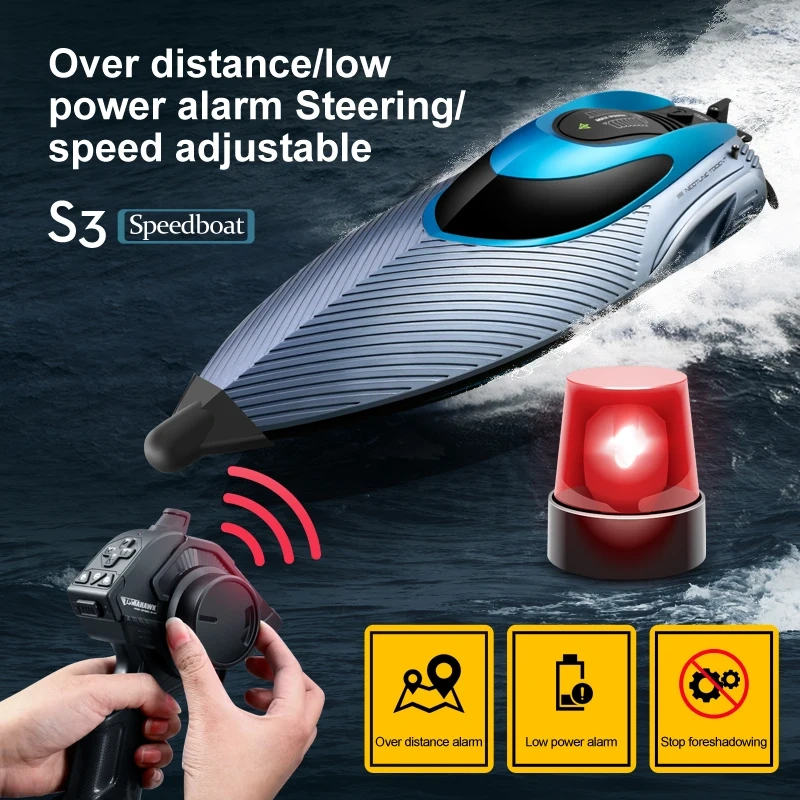 S3 RC Battery Boat 2.4Ghz 45km/h High-Speed Remote Control Racing Speed Boat With Light & Over Range Alarm RC Boat Toys Gifts