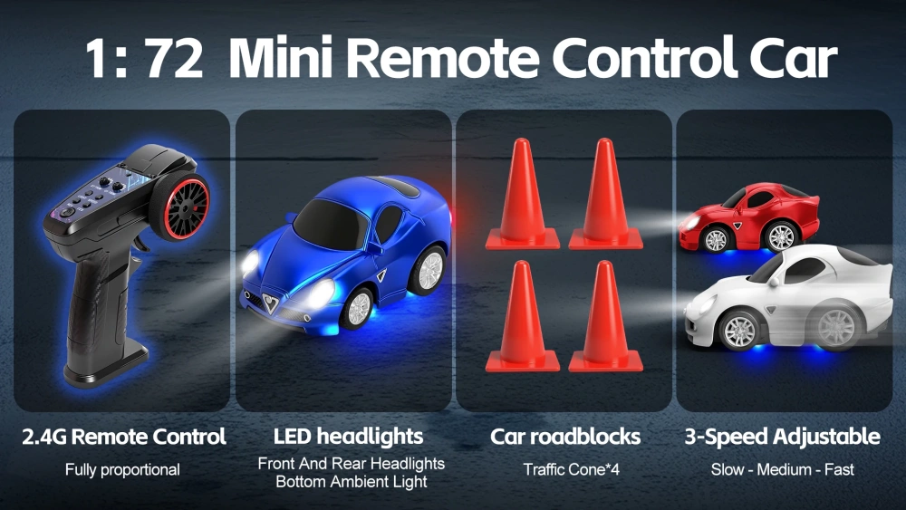 1:72 Mini Car 2-2.5-3km/h Speed Cruise Control Racing Car with Gyroscope 4WD Wireless Control Desktop Car Toy With Light Boy Toy