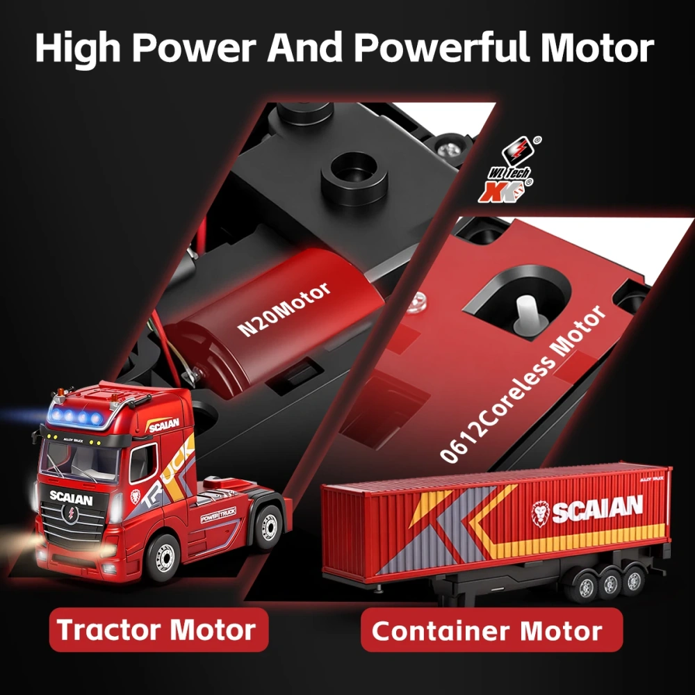 1:64 RC Truck With Container 2.4G 4WD RC Tractor Trailer With Lights Mini RC Drift Truck Detachable Truck Head & 3 Speed Adjust