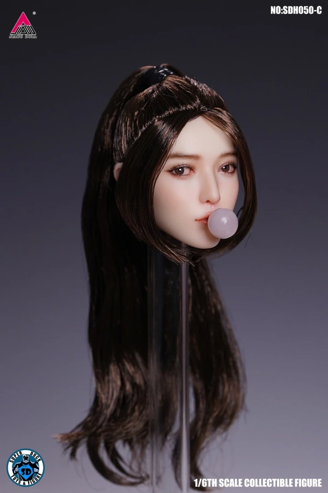 SUPER DUCK SDH050 1/6 Blowing Bubble Girl Head Sculpt Movable Eye Head Carving Fit 12'' Pale Female Soldier Action Figure Body